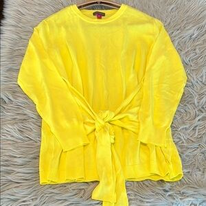 Vince Camuto Yellow Long Sleeve Tie-Front Sweatshirt